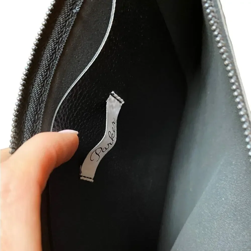 Parker Black Faux Pebbled Leather Zipper Fringe Pouch